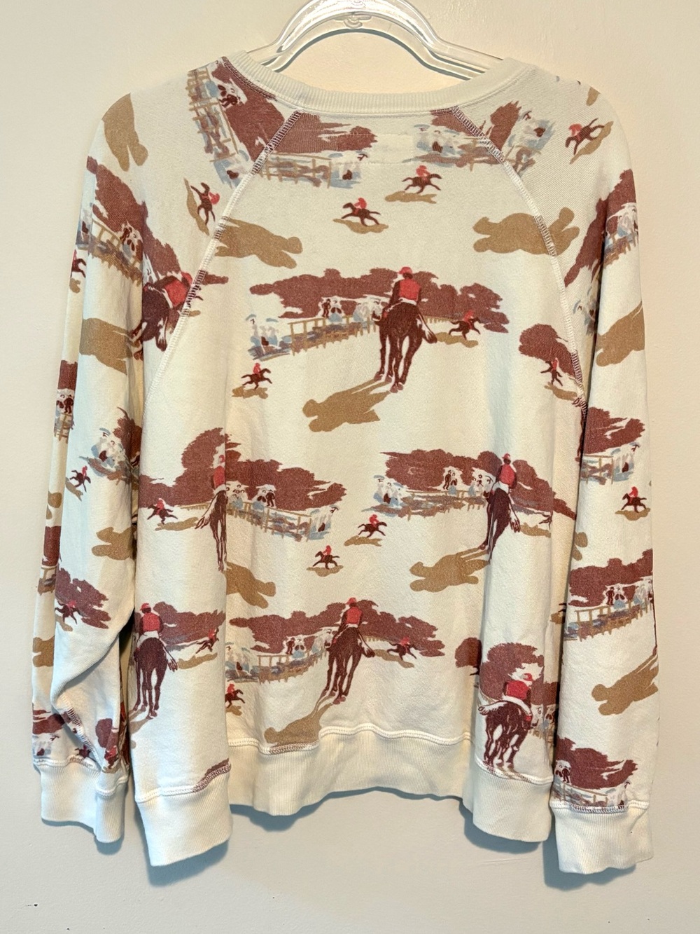 THE GREAT. Cream Western Print Sweatshirt in Brown & Tan - Picture 5 of 8